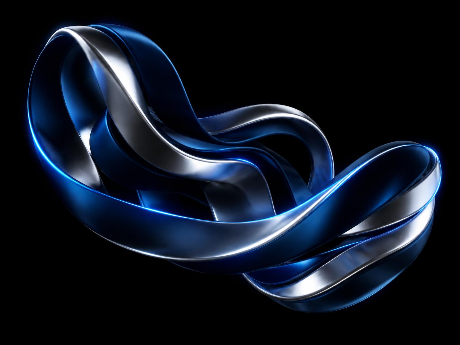 Escultura digital abstrata em azul marinho e prata